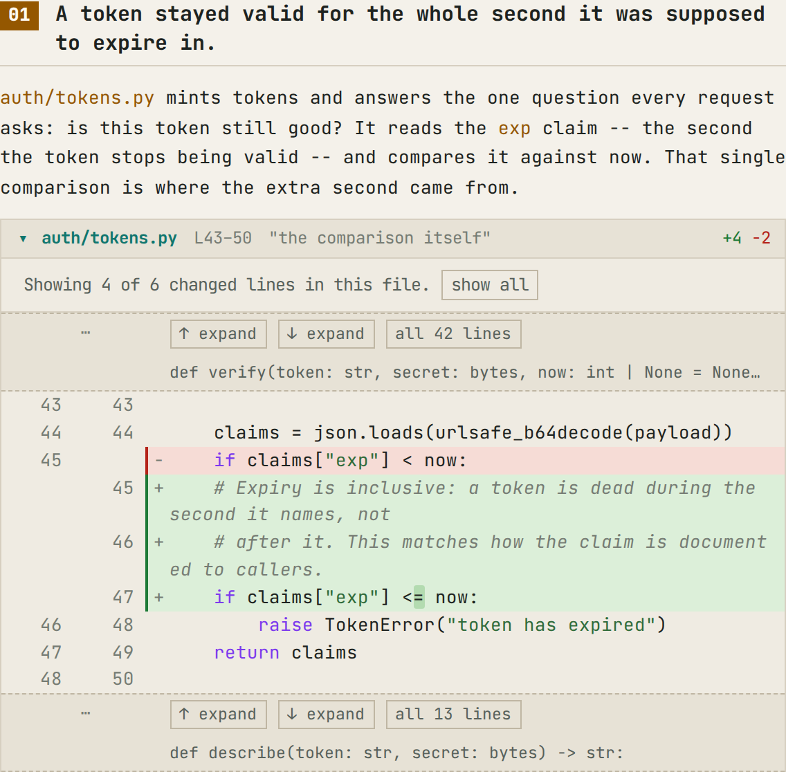 A walkthrough section with its diff